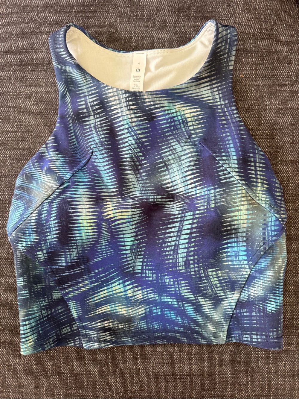 lululemon athletica Navy, Teal and Light Blue Patterned High Neck Tank